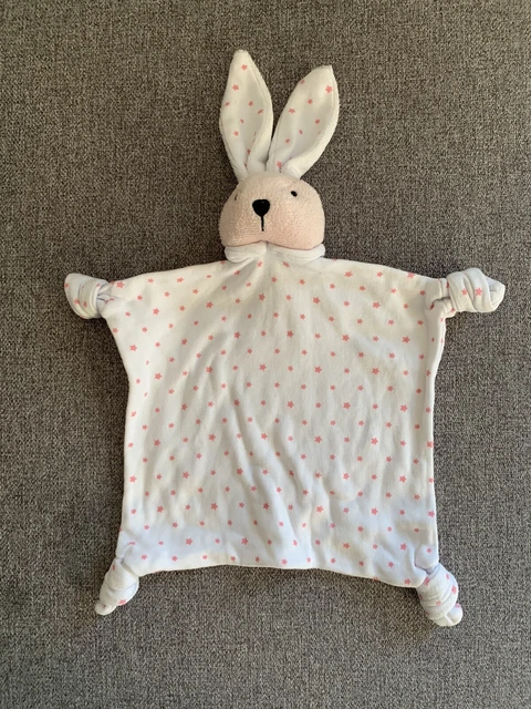 Doudou Plat Lapin La Compagnie Des Petits Blanc Rose Étoiles 29 Cm