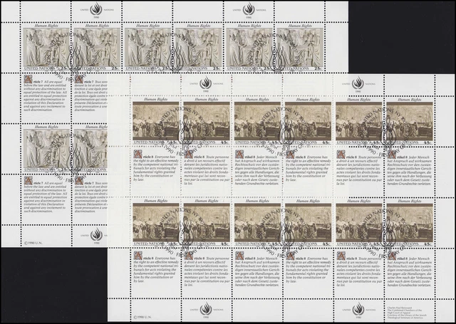 UN New York 606-607 Declaration of Human Rights II 1990, ZD Sheet Set ESSt
