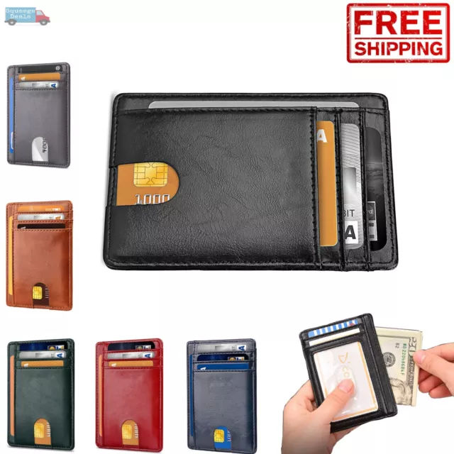 Mens Leather Slim Wallet Credit Card Holder RFID Blocking Pocket ID Money PU US