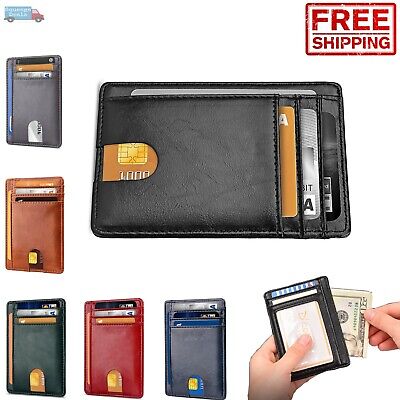 Slim Wallet Credit Card Holder Mens RFID Blocking Pocket ID Money PU Leather