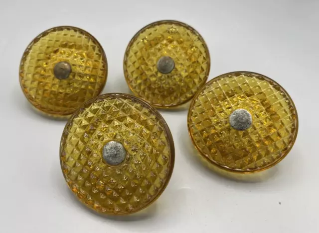 Drawer Pulls 3" Round Textured Amber Glass Lot of 4 Antique Vintage