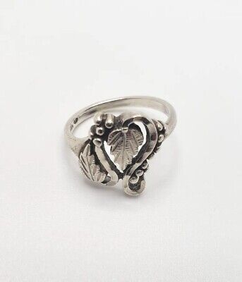 Vintage Black Hill Signed Solid 925 Silver Ring Leaves and Vines Size 8