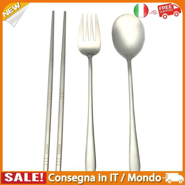 IT 4pcs Stainless Steel Tableware Set Spoon Fork Chopsticks Gifts (Silver)