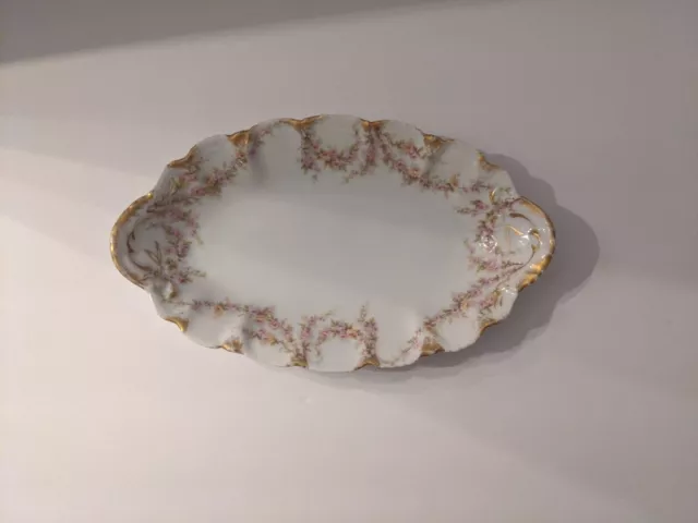 Antique Theodore Haviland Limoges Pink Gold Floral Relish Plate Decor 9X5