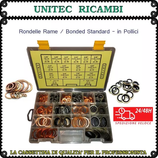 Rondella rame / bonded standard cassetta in pollici scatola assortimento 280pz