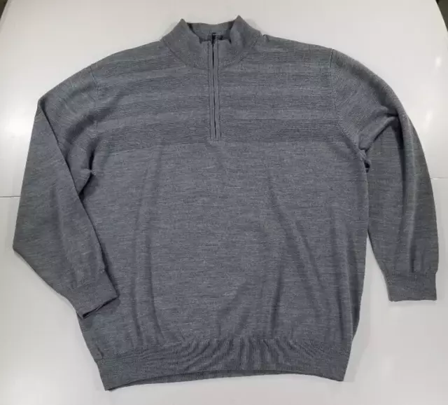 Cutter & Buck 1/4 Zip Men's 2XBT Pullover Merino Wool Blend Gray Sweater