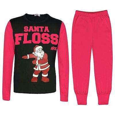 Kids Girls Boys Pyjamas Trendy Santa Floss Pink Christmas Loungewear Pjs Outfits