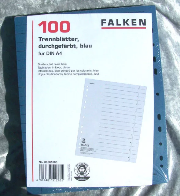 Falken - blaue Trennblätter Register Blätter Karton für A4 Ordner +