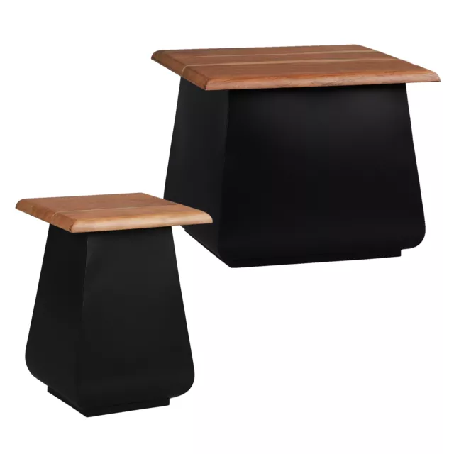 Set 2x Mesa auxiliar de centro madera acacia negro-natural mueble para salón