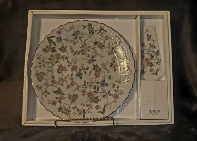 Andrea by Sadek Floral Cake Plate and Server Gold Trim Porcelain