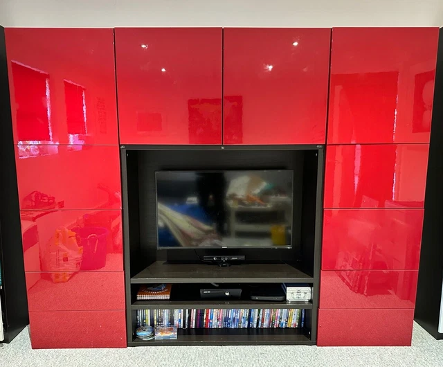 IKEA BESTA RED TV Media and Storage Unit £200.00 PicClick UK