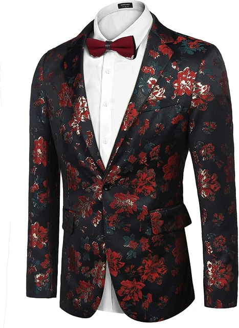COOFANDY Mens Floral Tuxedo Jackets Paisley One Button Stylish Dinner Jacket Wed 2