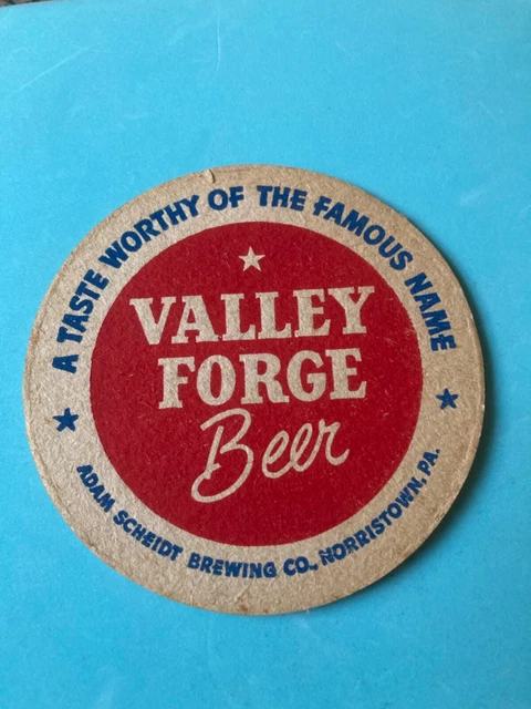 Nice Unused 1950s VALLEY FORGE BEER 3" Coaster, Adam Scheidt Brg, Norristown, PA