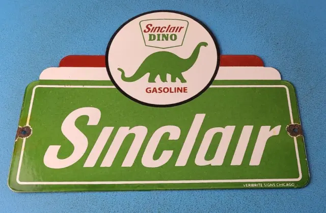 Vintage Sinclair Porcelain Sign - Dinosaur Motor Oil Porcelain Gas Pump Sign