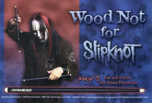 2002 small Print Ad of Ahead Drumsticks w Joey Jordison of Slipknot