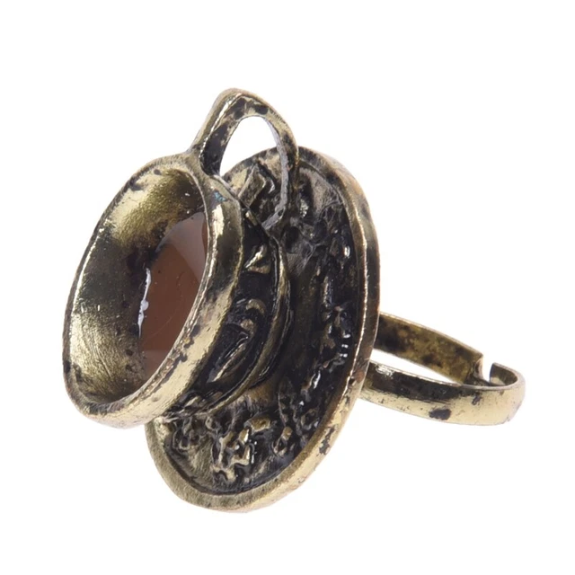 Anillo Platillo y Taza Cafe Te Metal Ajustable Vintage W3N1N1N1