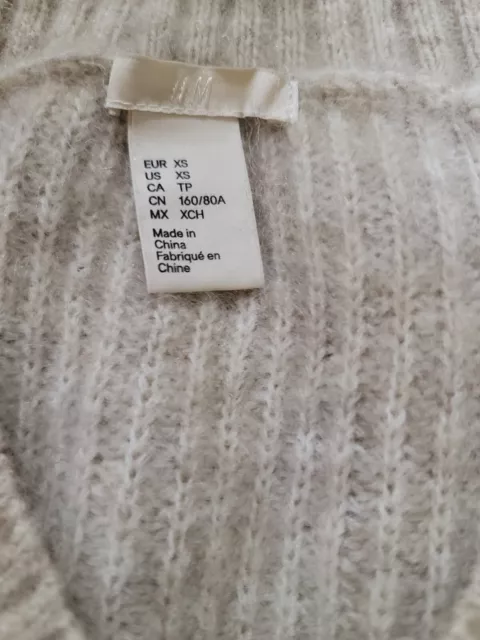 H&M Women's Sweater Extra Small White Mohair Wool Blend Loose Knit Top