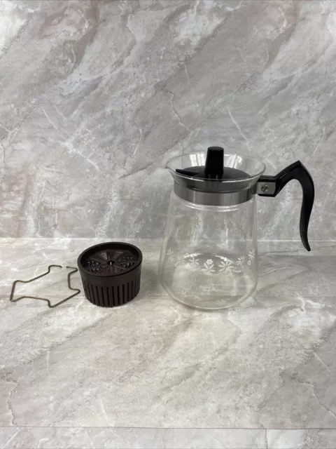 Vtg Cory MBS 35 Coffee Pot Percolator White Flowers MCM Missing Stem