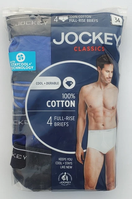 Jockey Men's Briefs, 4 Pack, Full Rise, Size 34
