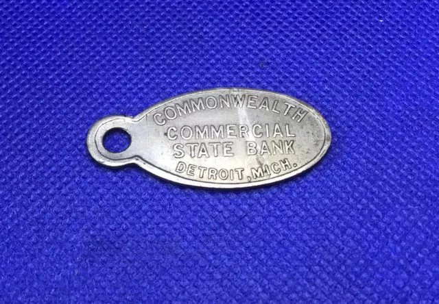 Rare KEYCHAIN DETROIT COMMONWEALTH Commercial State Bank Fob Tag 1930's
