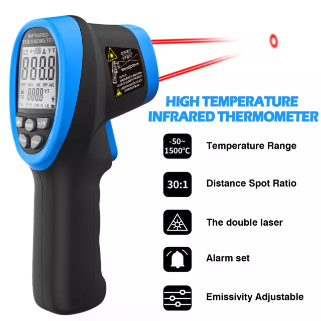 Infrared IR Thermometer Gun Handheld -50~1500℃ DS 30:1 High Temp Tester HP-1500
