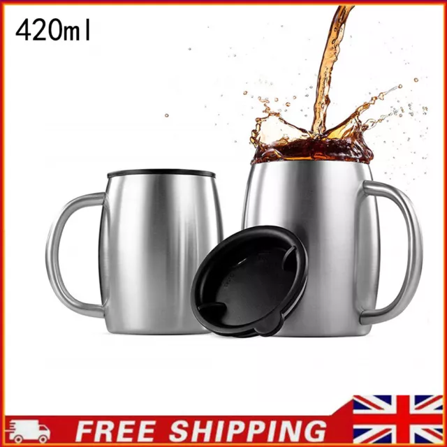 420ml Camping Stainless Metal Coffee Mug Double Wall Insulated Beer Cup with Lid