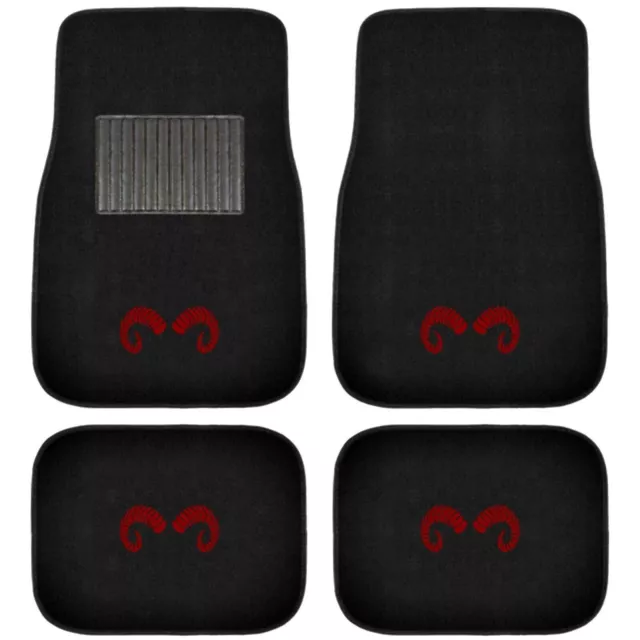 New 4PC RED RAM HORN Car Truck Front Rear Back Black Premium Carpet Floor Mats