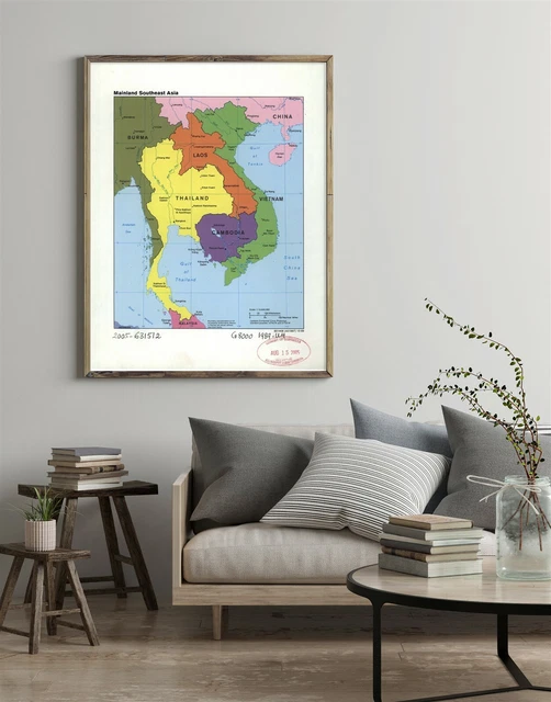 1989 MAP| MAINLAND southeast Asia| Southeast Asia Map Size: 18 inches x ...