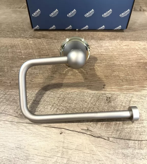 GROHE Seabury Toilet Tissue Paper Holder Satin Nickel w/ Polished Brass Accent