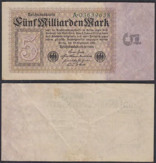 5 Milliarden Mark Banknote 1923 Ro 112a Pick 115 F/VF (3/4) Serie A  (29075