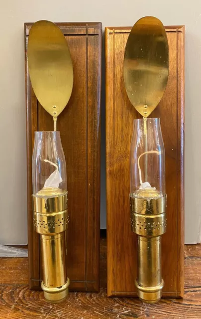 Pair of Brass Railroad Caboose Wall Sconce Lamp With Rowing Ore glass chimney