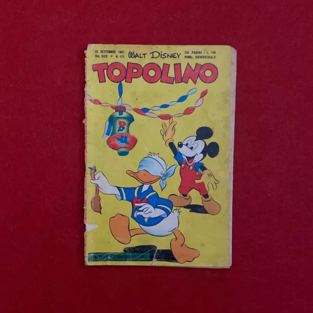 Copertina Topolino-Fumetto-Vintage-Numero 171-Anno 1957-Da Recupero-Usato-