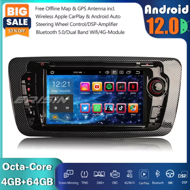 8-Core Android 12 Autoradio GPS DAB+ CarPlay DVD 4G DSP Wifi Navi For Seat IBIZA