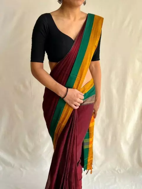 Sari estampado de algodón, ropa étnica, sari tradicional de mujer con pieza...