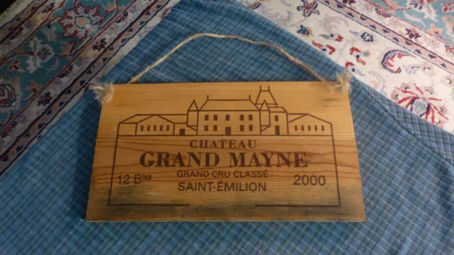 2000 CHATEAU GRAND MAYNE FRANCE Wood Wine Crate Panel Sign Wall Hanging Unique !