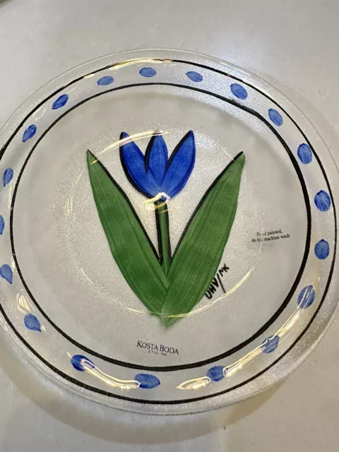 KOSTA BODA Ulrica Hyman Blue Tulip 18.5cm Plate Hand Painted Signed