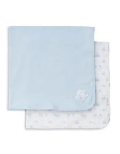 New Little Me Infant Printed 2 Pack Swaddle Blankets  Blue MSRP $32.00 2