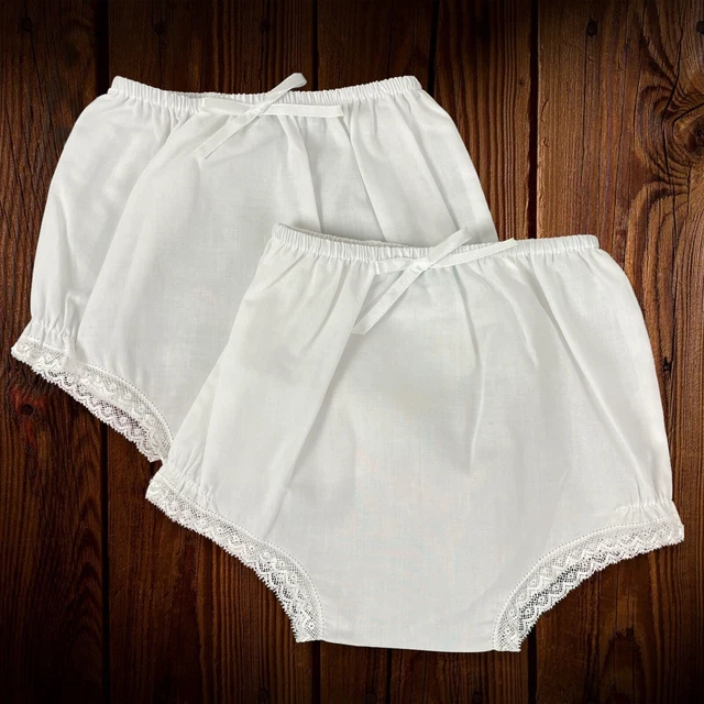 2 Feltman Brothers White Lace Trimmed Embroidered Bow & Flower Diaper Cover 6-9M