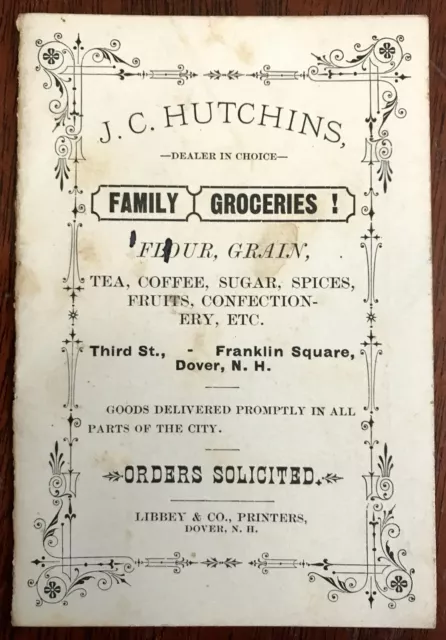 J.C. Hutchins Dover New Hampshire c. 1890's Grocery Store Advertising Leaflet