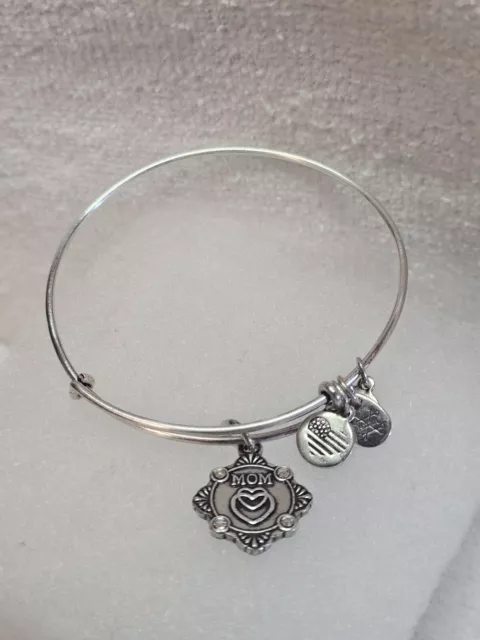 Alex & Ani " Mom Floral " Metal Silver Charm Bangle Bracelet ✨️