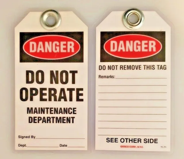 "DANGER DO NOT OPERATE" Lockout TAGS • IDESCO Safety T1-71T  • USA