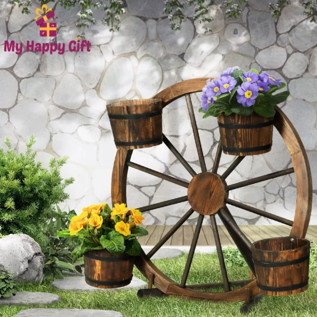 Gardeon Garden Ornaments Decor Wooden Wagon Wheel Rustic Outdoor Planter flower