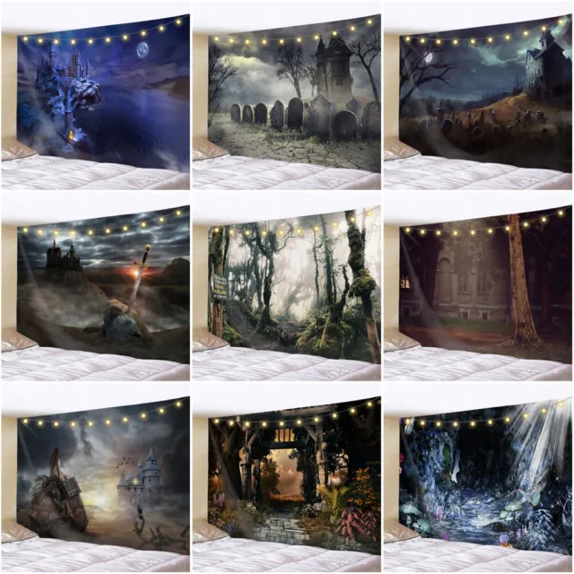 Large Horror Night Wall Hanging Forest Tapestry Blanket Bedspread Backdrop Decor