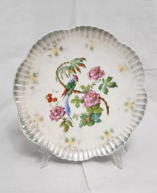 Vintage-Leuchtenburg,Germany-Bird of Paradise-Plate-Porcelain-Lusterware Scallop