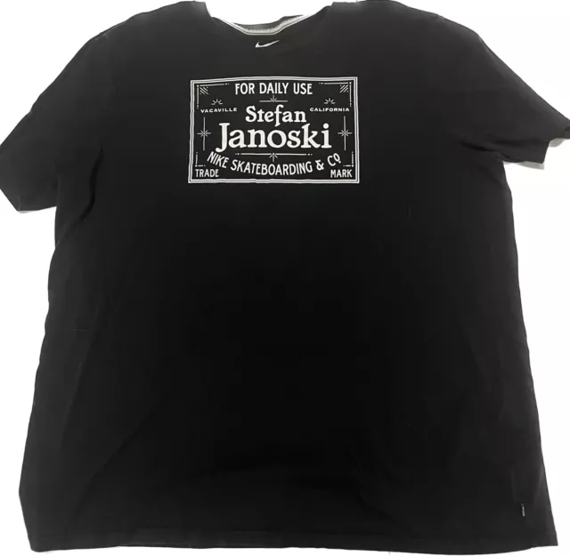 NIKE Mens 2XL SB Skateboarding T-Shirt Stefan Janoski Black Dri Fit Skate Tee