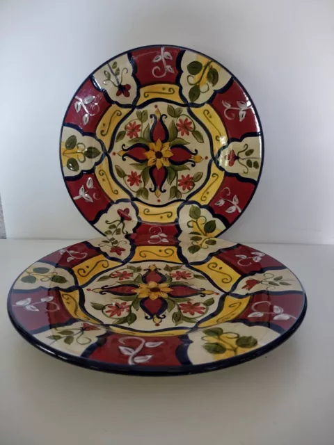 2 Pier 1 One Vallarta Salad Dessert Plates Hand Painted Earthenware Set