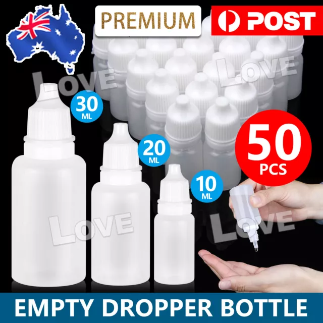 50 Empty Plastic Dropper Bottle Squeezable Drop Liquid Container 10/20/30ml