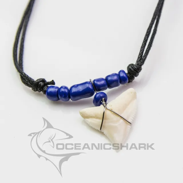 Bull shark tooth necklace deep dark blue glass beaded c141