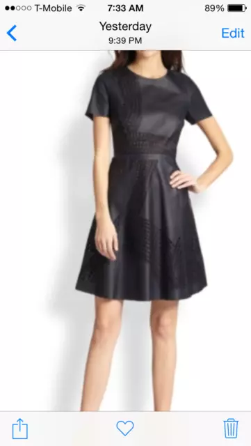 Elie Tahari Evangelina Laser Cut Leather Dress - Black