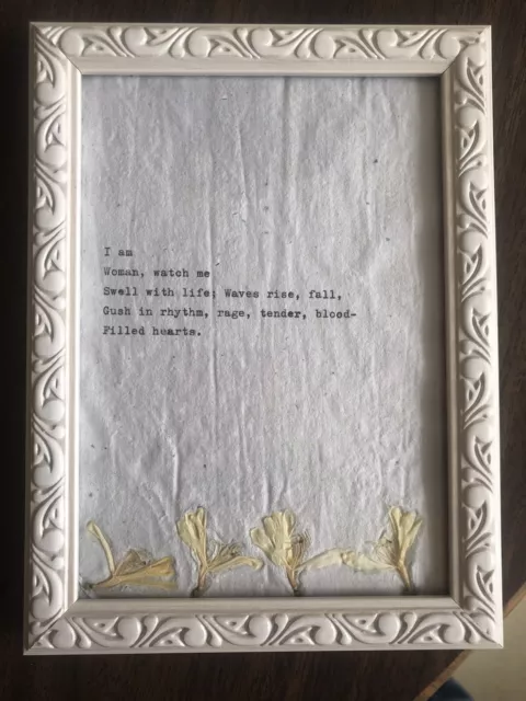 Original Framed  Art /  Poetry : Handmade Paper With Pressed Flowers